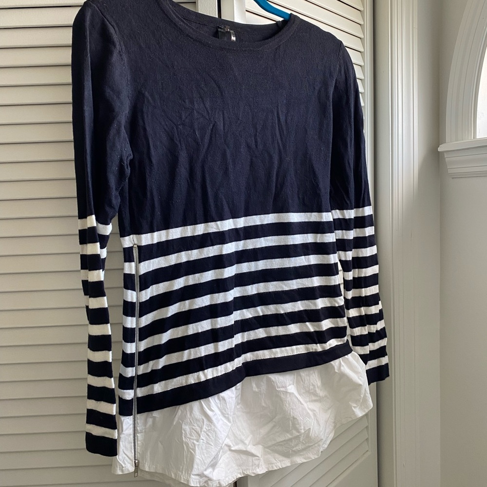 Black & white striped sweater with under layer